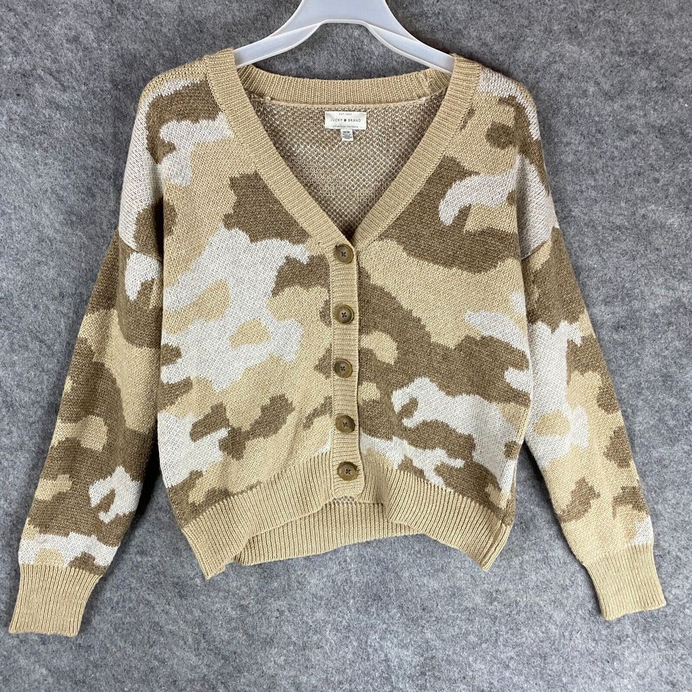 Lucky Brand Cardigan Medium Sweater Women's‎ Camouflage Acrylic Blend M